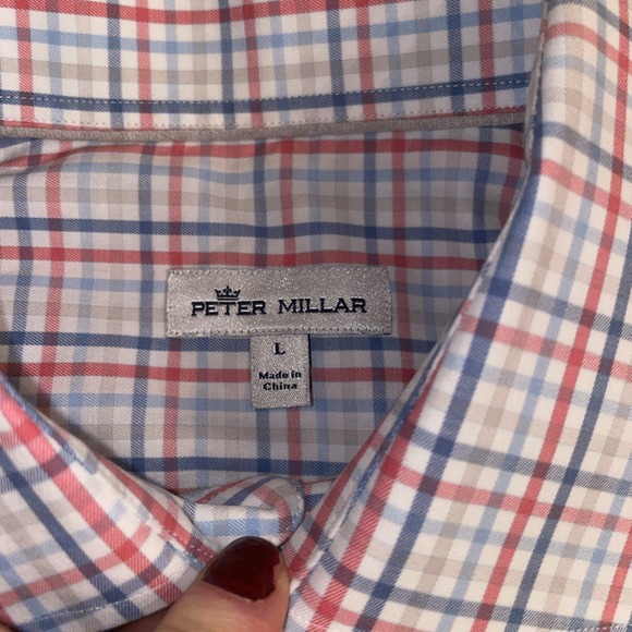 Peter Millar Mens Plaid Short Sleeve Button Down Shirt Size Large 100% Cotton - Picture 7 of 9
